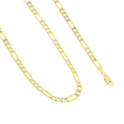 Pre-owned Nuragold 10k Yellow Gold 4.5mm Mens Diamond Cut White Pave Figaro Link Chain Necklace 30"