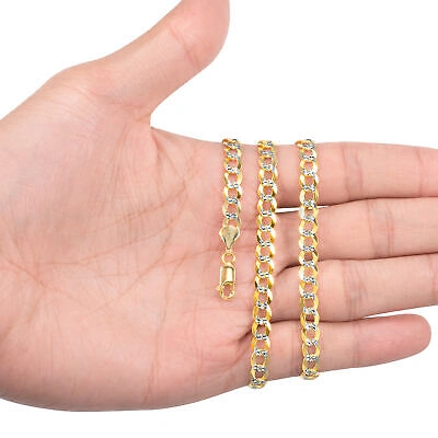 Pre-owned Nuragold Solid 10k Mens Yellow Gold 6mm Diamond Cut Pave Cuban Curb Chain Necklace 28"