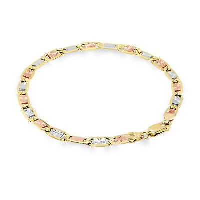 Pre-owned Nuragold 10k Solid Yellow Rose White Tri Gold 5mm Chain Womens Mens Bracelet Anklet 8.5"