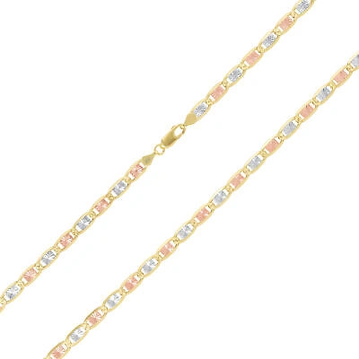 Pre-owned Nuragold 10k Solid Yellow Rose White Tri Gold 5mm Chain Womens Mens Bracelet Anklet 8.5"