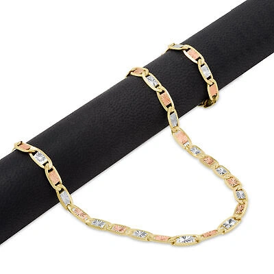 Pre-owned Nuragold 10k Solid Yellow Rose White Tri Gold 5mm Chain Womens Mens Bracelet Anklet 8.5"