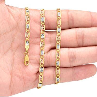 Pre-owned Nuragold 10k Solid Tri Yellow Rose White Gold 4mm Valentino Chain Womens Necklace 16"