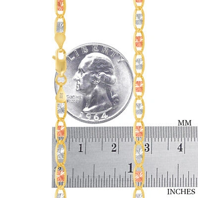 Pre-owned Nuragold 10k Solid Tri Yellow Rose White Gold 4mm Valentino Chain Womens Necklace 16"