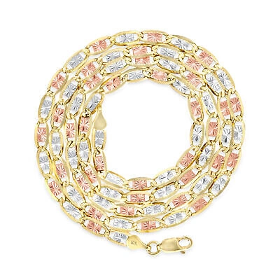 Pre-owned Nuragold 10k Solid Tri Yellow Rose White Gold 4mm Valentino Chain Womens Necklace 16"