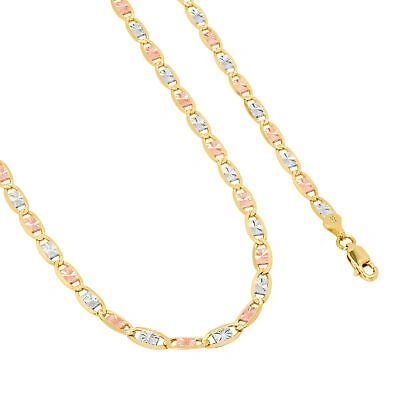 Pre-owned Nuragold 10k Solid Tri Yellow Rose White Gold 4mm Valentino Chain Womens Necklace 16"