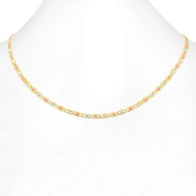 Pre-owned Nuragold 10k Solid Tri Yellow Rose White Gold 4mm Valentino Chain Womens Necklace 16"