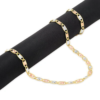 Pre-owned Nuragold 10k Solid Tri Yellow Rose White Gold 4mm Valentino Chain Womens Necklace 16"