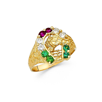 Pre-owned Lucky Brand 14k Yellow Gold Cubic Zirconia Lucky Horseshoe Men's Ring In Multicolor