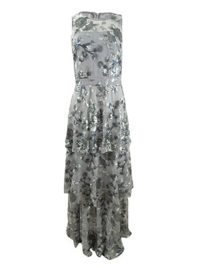 Pre-owned Calvin Klein Women's Embellished Tiered Gown (10, Grey) In Gray