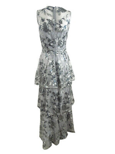 Pre-owned Calvin Klein Women's Embellished Tiered Gown (10, Grey) In Gray