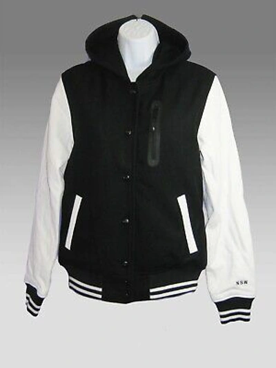 Pre-owned Nike Sportswear Nsw Ladies Womens Leather Hooded Destroyer Varsity Jacket S In Black