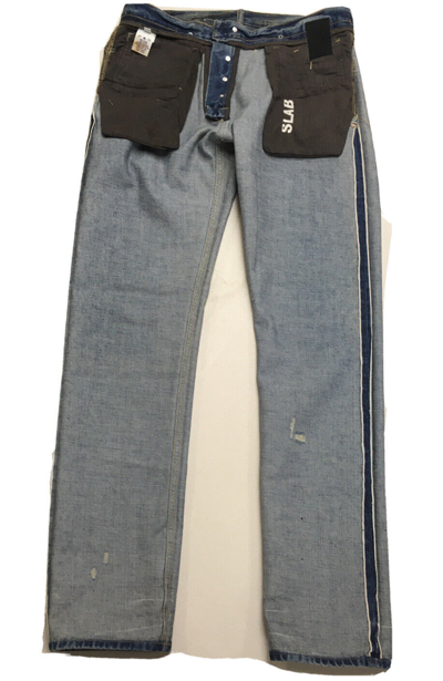 Pre-owned Slab By Rick Owens Mkd2001 Jeans Vintage Straight Leg Blue Hogs Faded Denim