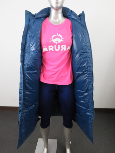 Pre-owned The North Face Womens  Nuptse Belt Long 700-down Insulated Hooded Jacket Blue