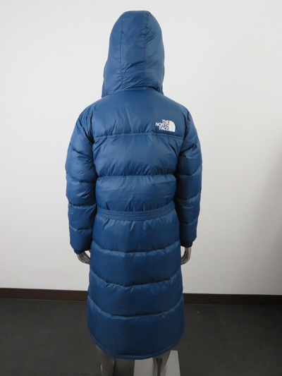 Pre-owned The North Face Womens  Nuptse Belt Long 700-down Insulated Hooded Jacket Blue