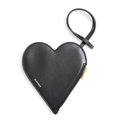 Shop Jil Sander Leather Heart Pouch In Black