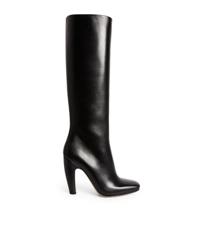 Shop Bottega Veneta Leather Canalazzo Knee-high Boots 100 In Black