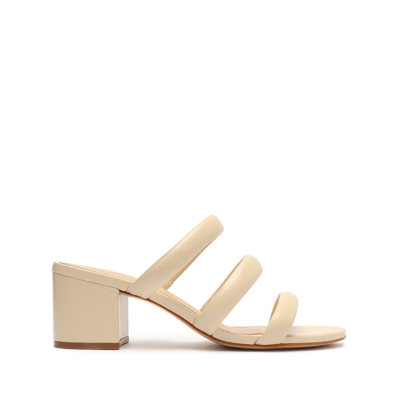 Shop Schutz Olly Mid Block Nappa Leather Sandal In Eggshell