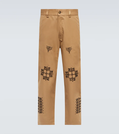 Shop Adish Embroidered Cotton Pants In Camel