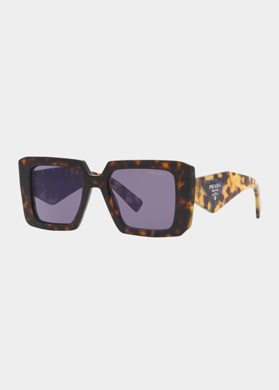 Shop Prada Square Acetate Sunglasses In Tortoise