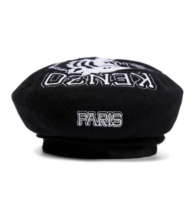 Shop Kenzo Logo Embroidered Wool Beret In Black
