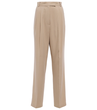 Shop The Frankie Shop Bea Striped Crêpe Straight Pants In Camel