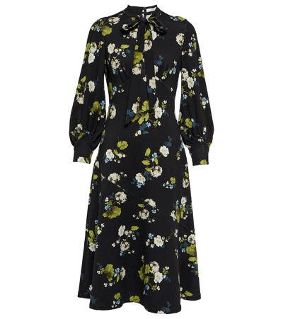 Shop Erdem Poppy Floral Jersey-blend Midi Dress In Black