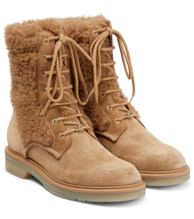 Shop Max Mara Bakyc Shearling-trimmed Suede Boots In Cammello