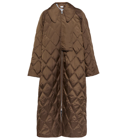 Shop Ganni Oversized Quilted Coat In Teak