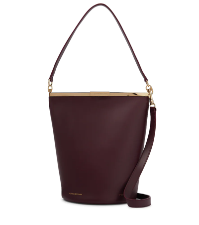 Shop Victoria Beckham Frame Bucket Leather Shoulder Bag In Burgundy
