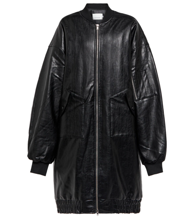 Shop The Frankie Shop Oversized Faux Leather Bomber Jacket In Black
