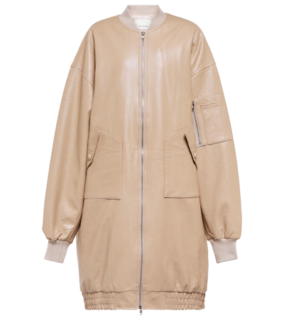 Shop The Frankie Shop Oversized Faux Leather Bomber Jacket In Beige