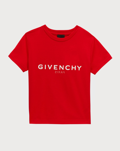 Shop Givenchy Boy's Reversed Logo-print T-shirt In Red
