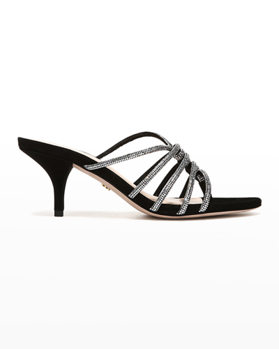 Shop Veronica Beard Gaffney Shimmery Suede Thong Sandals In Black Crystal Sue