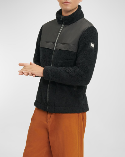 Shop Ugg Men's Seth Nylon Blocked Zip Sherpa Jacket In Tarr