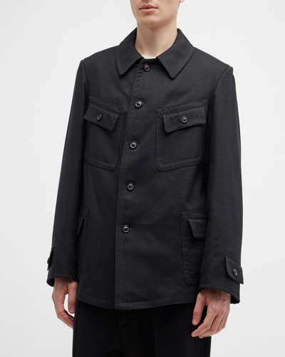 Shop Maison Margiela Men's Solid Wool-blend Shirt Jacket In Offblack