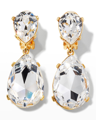 Shop Kenneth Jay Lane Crystal Double Teardrop Clip Earrings In Gold