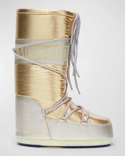 Shop Moon Boot Icon Metallic Lace-up Snow Boots In Gold