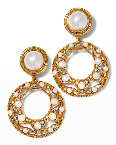 Shop Kenneth Jay Lane Gold Pearly Top With Pearly And Crystal Drop Clip Earrings