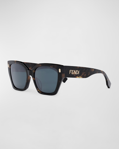Shop Fendi All-over Ff Acetate Cat-eye Sunglasses In Colored Havana