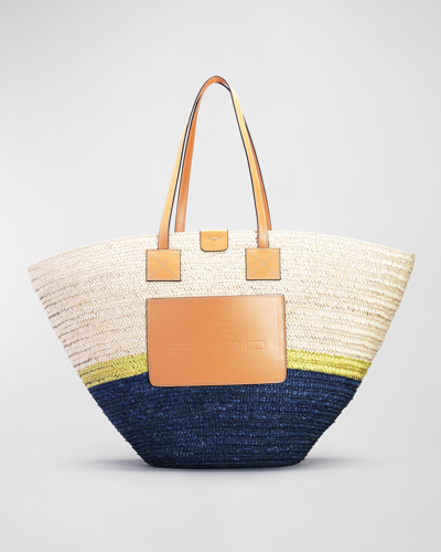 Shop Etro Stripe Raffia Beach Tote Bag In Multi