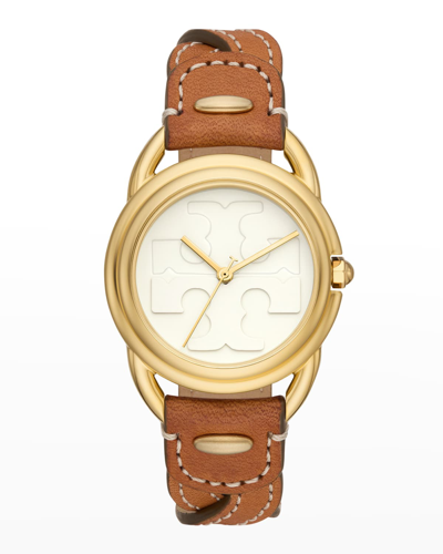 Shop Tory Burch The Miller Braided Luggage Leather Watch