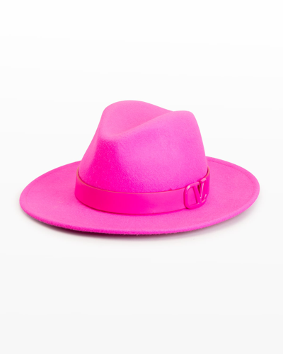 Shop Valentino Logo Rabbit Hair Fedora Hat In Pink