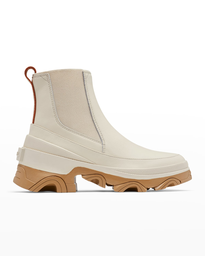 Shop Sorel Brex Leather Chunky-heel Boots In Natural Sea Salt