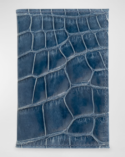 Shop Abas Men's Glazed Alligator Leather Bifold Card Case In Cold Blue