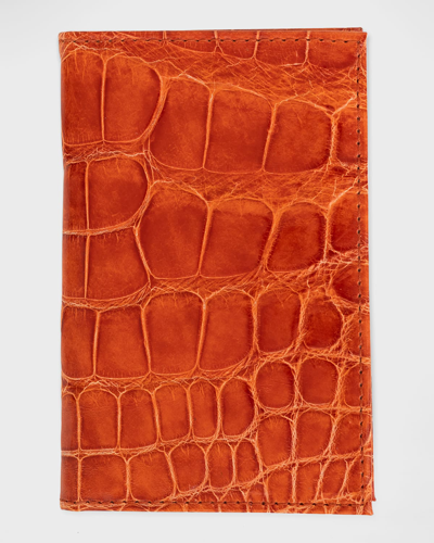 Shop Abas Men's Glazed Alligator Leather Bifold Card Case In Orange