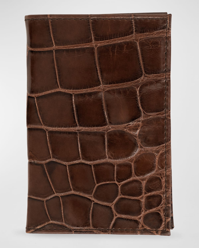 Shop Abas Men's Glazed Alligator Leather Bifold Card Case In Deep Brown