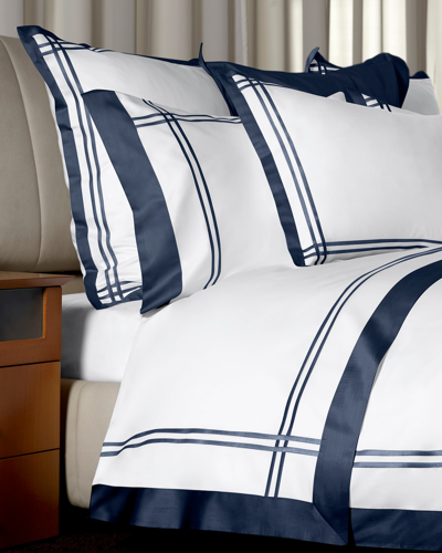 Shop Signoria Firenze Sinfonia 400 Thread Count Queen Flat Sheet In White/dark Blue