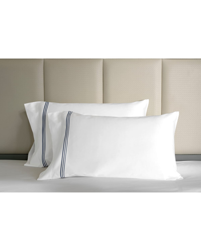Shop Signoria Firenze Granduca 600 Thread Count King Pillowcases, Set Of 3 In White/dark Blue