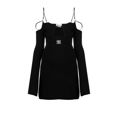 Shop Mach & Mach Black Cut-out Crystal Bow Mini Dress