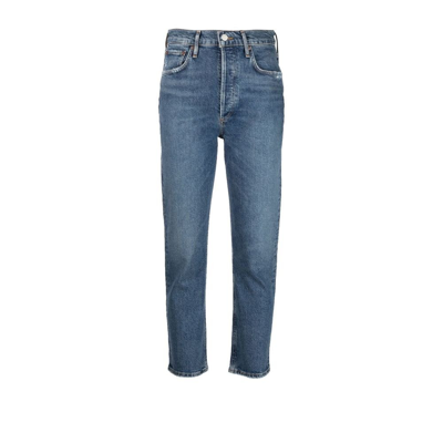 Shop Agolde Blue Riley High Rise Slim Crop Jeans